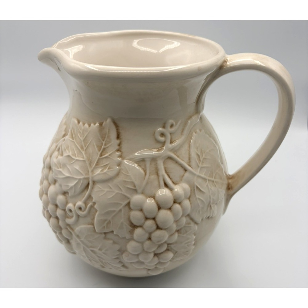 Hand Painted Harry and David Pitcher Embossed Grapes Leaves Portugal - 96 Ounces